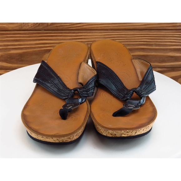 Clarks Size 9 M Women‎ Sandal Flip Flop Black Leather - Picture 3 of 10